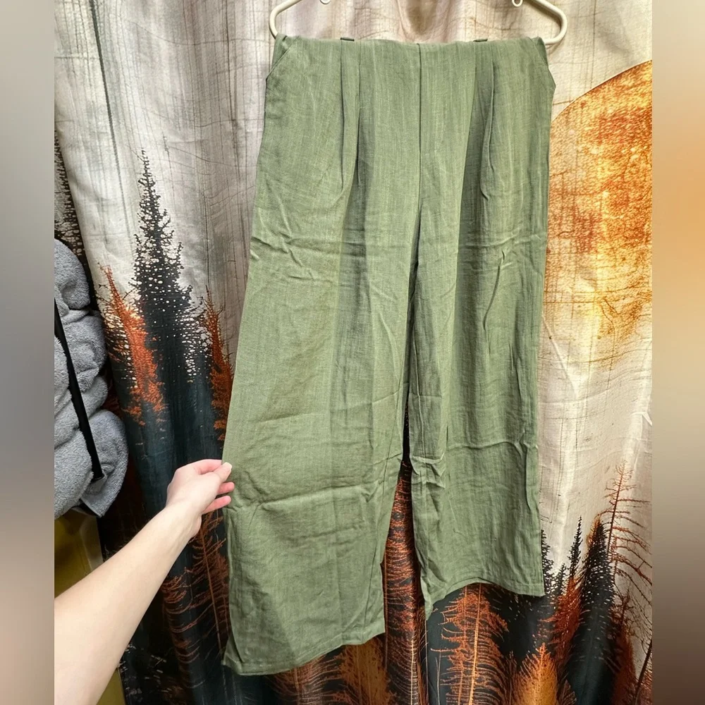 Wide Leg Olive Green Palazzo Pants - Women - Picture 4 of 9